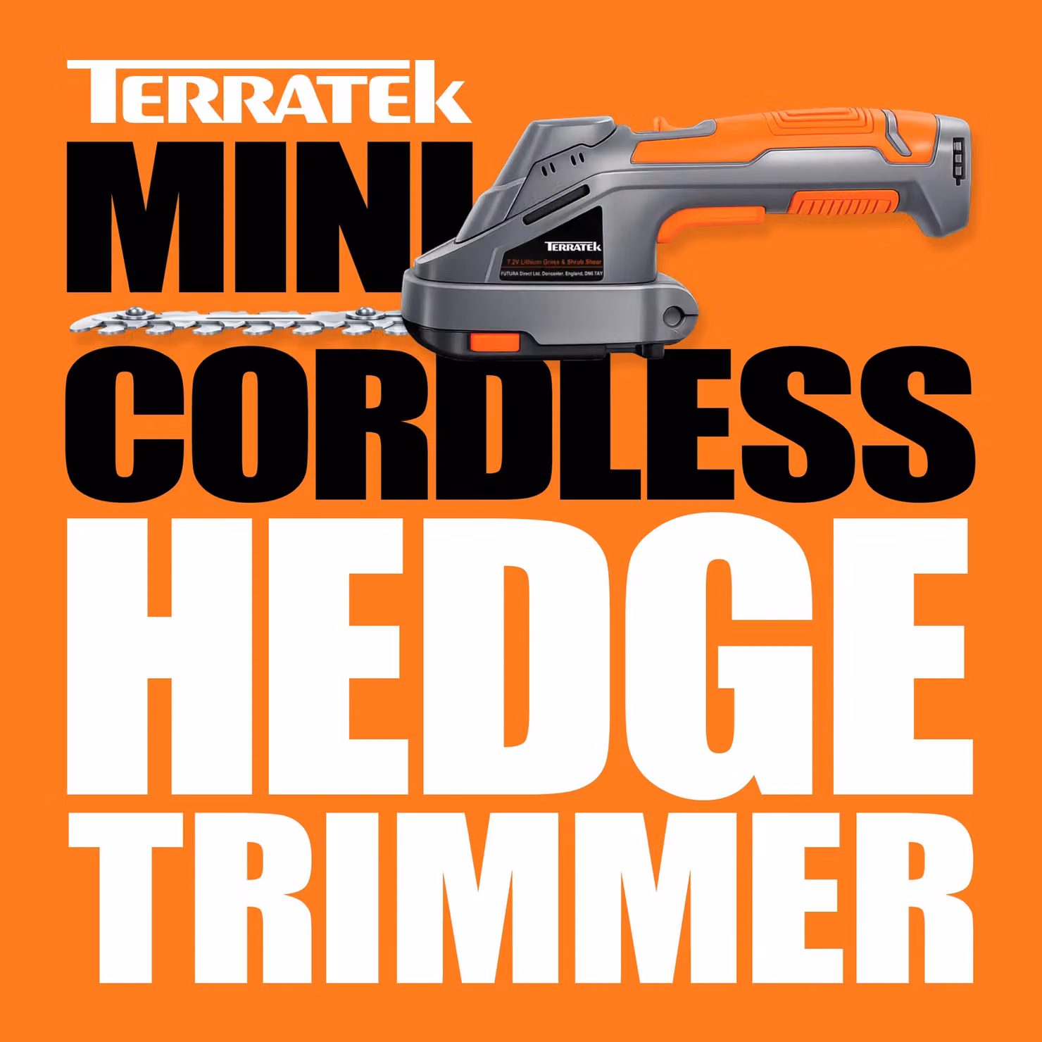 Terratek 2-in-1 Cordless Hand Held Hedge Trimmer and Topiary Shears with 7.2V Li-Ion Battery in Grey – 8