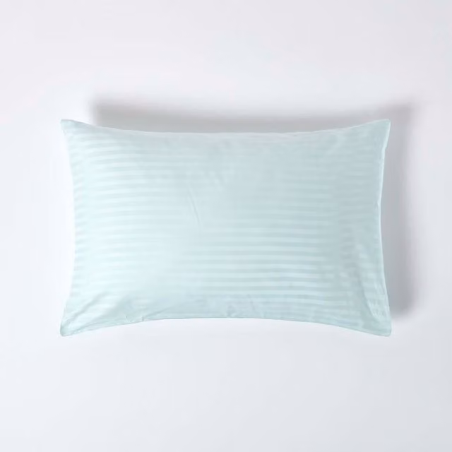 Homescapes Blue Egyptian Cotton Satin Stripe Housewife Pillowcase, 330 Thread Count, W/D/H: 48 x 48 x 0 cm