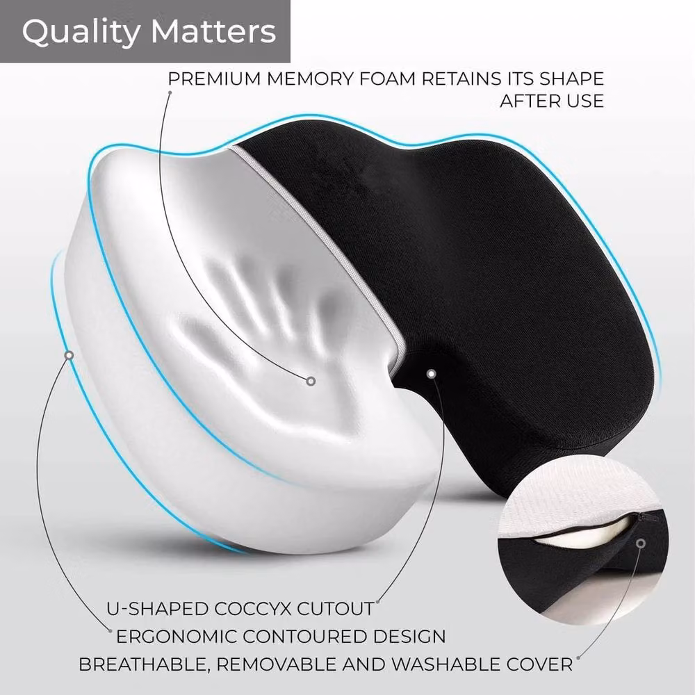 EONLION Black U-Shaped Memory Foam Back Support Cushion for Car or Home, W/D/H: 120 x 90 x 2 cm – 3