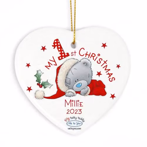Personalised Me to You My 1st Christmas Ceramic Heart Hanging Decoration in White – 2