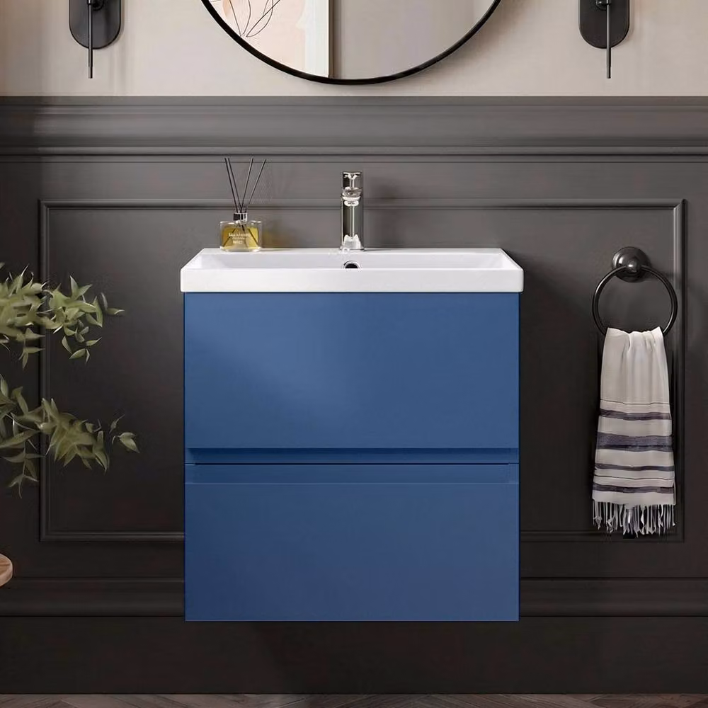 Balterley Mavesyn 2 Drawer Wall Hung Vanity Basin Unit, Blue, W: 60 cm – 2