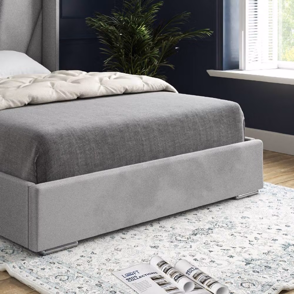KDMD Glapthorn Wide Curved Designer Bed Frame in Grey Soft Velvet, W/D/H: 137 x 120 x 83 cm – 4