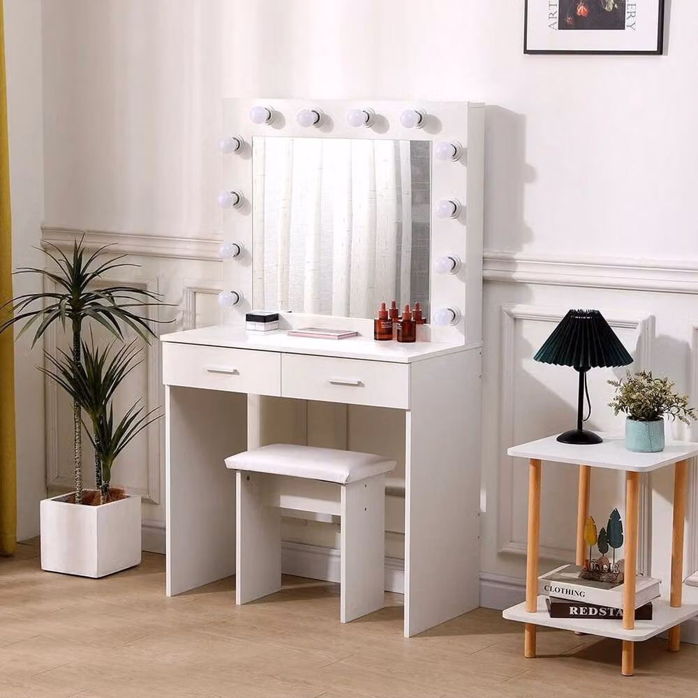 PAWNORA Hollywood LED Dressing Table with Chair in White – 2