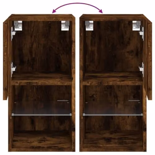 vidaXL Set of 2 Modern Wall-Mounted TV Cabinets with Integrated LED Lights in Smoked Oak, W/D/H: 30.5 x 30 x 60 cm – 3
