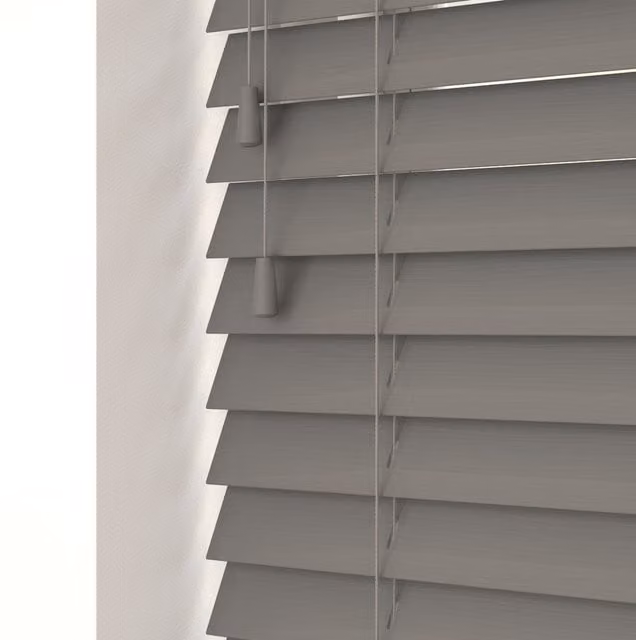NewEdgeBlinds Fine Grain Faux Wood Venetian Blinds with Cord in Smooth Grey, Width: 40 cm