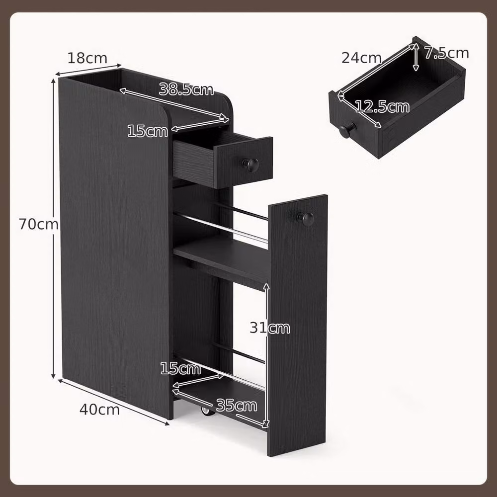 KORVIXA Modern Black Freestanding Bathroom Storage Cabinet with Internal Drawers and Shelves, W: 60 cm, H: 100 cm – 2