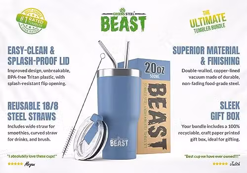 Greens Steel Beast Tumbler, Blue, 550 ml, Vacuum Insulated Stainless Steel Travel Mug with Lid – 2