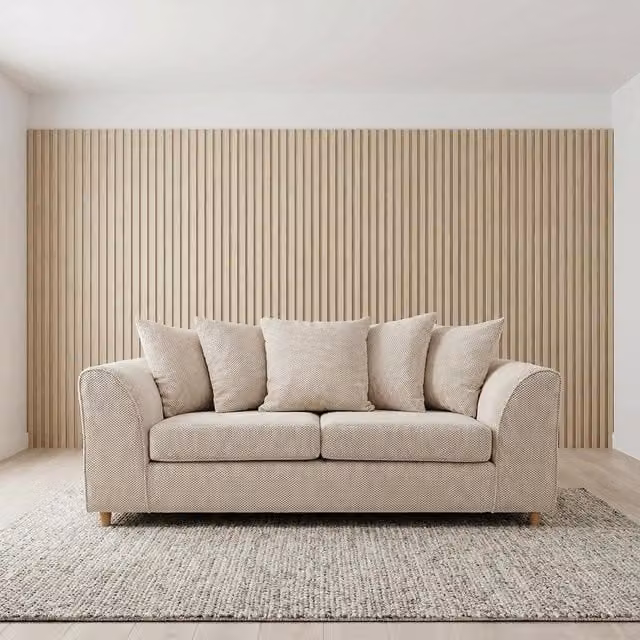 Abakus Direct Jumbo Grid Upholstered Sofa in Beige with Scatter Cushions