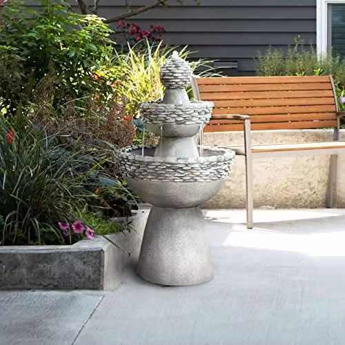 Teamson Home Grey 3-Tier Modern Cascade Water Fountain with Stone Effect Polyresin Finish – 2