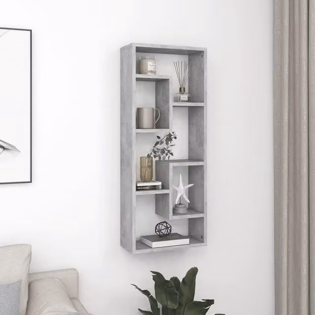 Berkfield Home Wall Mounted Shelf in Concrete Grey, W/D/H: 36 x 16 x 90 cm