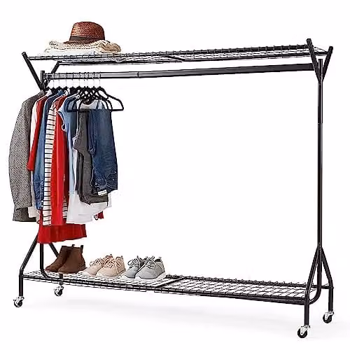 House of Home Heavy Duty Metal Clothes Rail in Black, Height: 180 cm