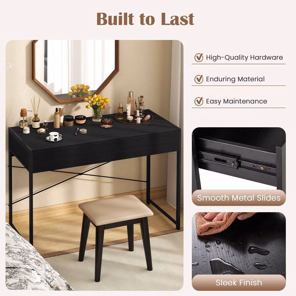 Costway Modern Black Computer Desk with Metal X-Frame and Rectangular Top – 5