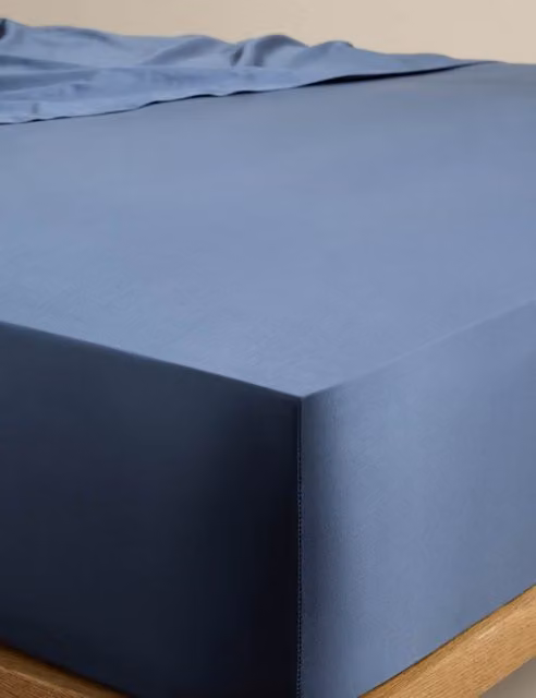 M&S Egyptian Cotton 400 Thread Count Mako Satin Silky StayPut Fitted Sheet, Slate Blue, W/D/H: 180 x 200 cm