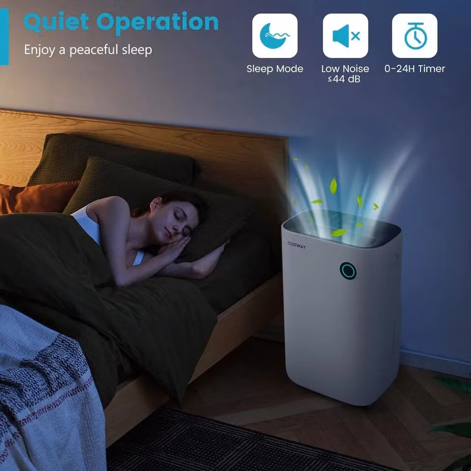 Costway Portable Electric Dehumidifier in White, 40L/Day Capacity with Continuous Drain, Timer and Sleep Mode – 4
