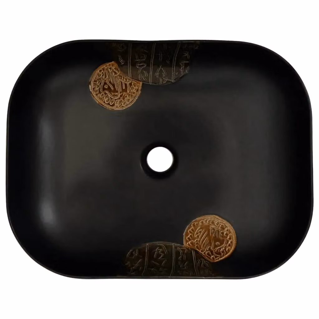 Berkfield Home Black Rectangular Ceramic Countertop Basin W: 48 cm, D: 37.5 cm, H: 13.5 cm – 3