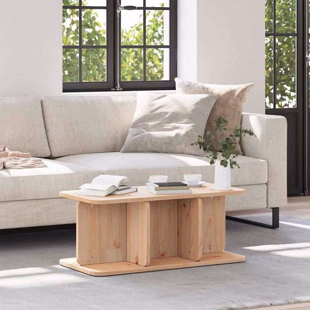 Berkfield Home Rustic Rectangular Coffee Table in Natural Solid Pine Wood – 2