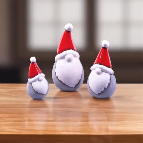 St Helens Home & Garden Ceramic Scandinavian Christmas Gonk Family Tabletop Ornaments, Set of 3, Multicolour and Grey – 1