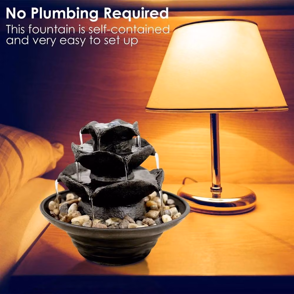 FLAVORA Black Tabletop LED Indoor Water Feature Waterfall – 5