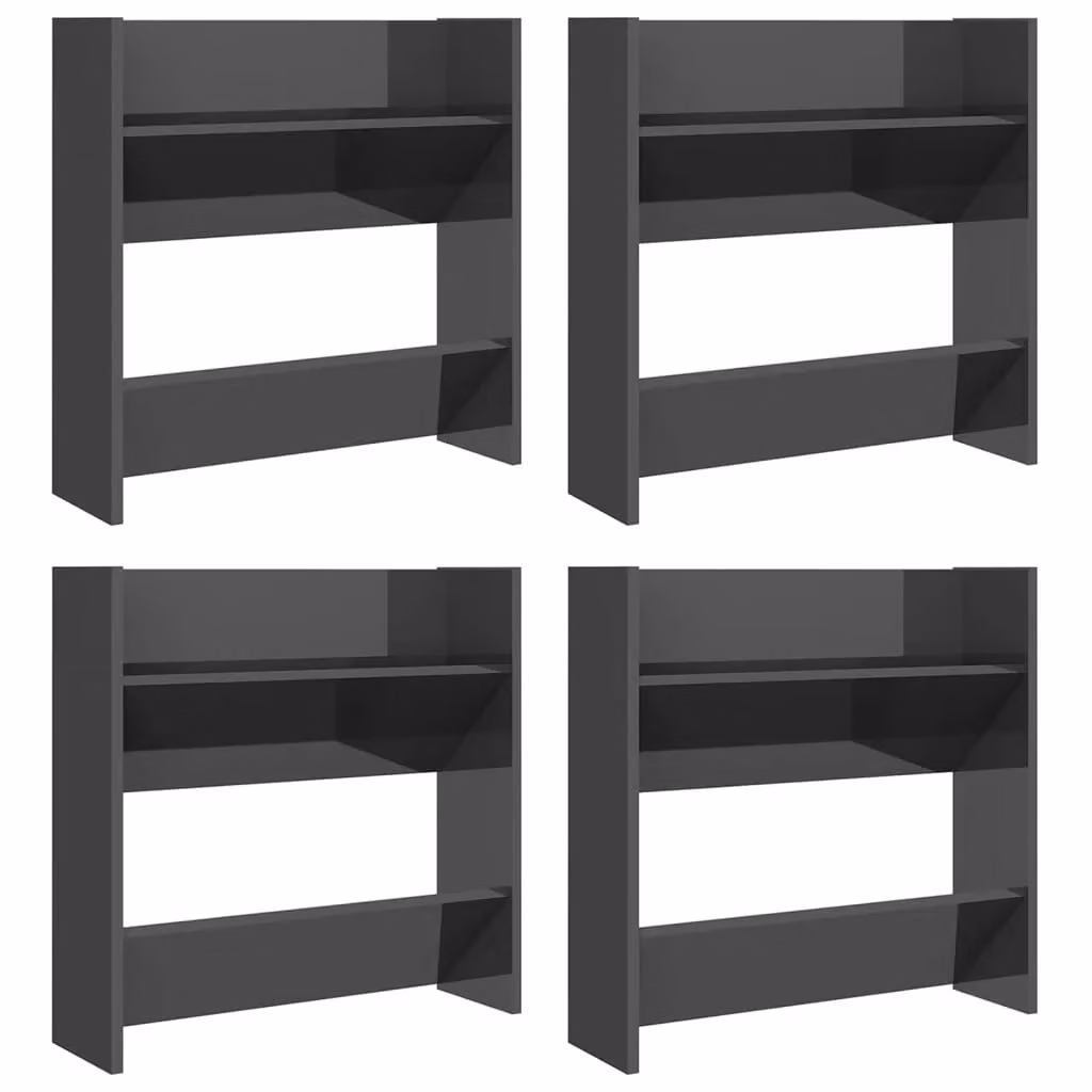 Berkfield Home Set of 4 High Gloss Grey Wall Mounted Shoe Cabinets, W: 60 cm, D: 18 cm, H: 60 cm – 2