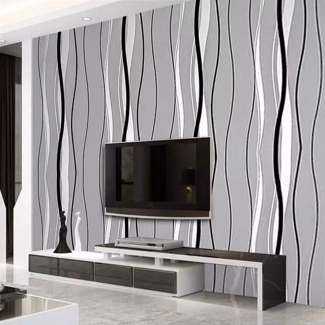 KORVIXA 3D Textured Geometric Abstract Wallpaper in Grey, Width: 100 cm – 1