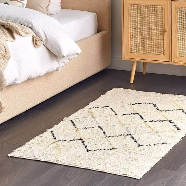 Wyld and Coco Beige Cotton Geometric Area Rug, Hand-Tufted, W: 80 cm, L: 150 cm – 1