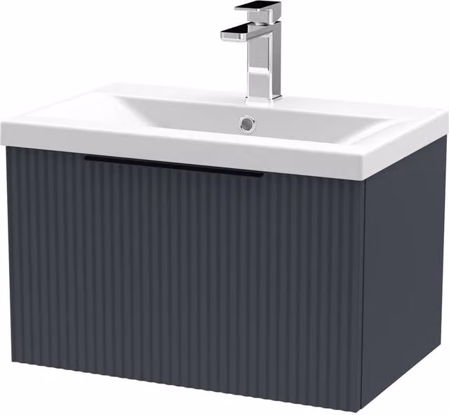 Balterley Fluted Front Wall Hung 1 Drawer Vanity Basin Unit, Dark Grey, W: 60 cm