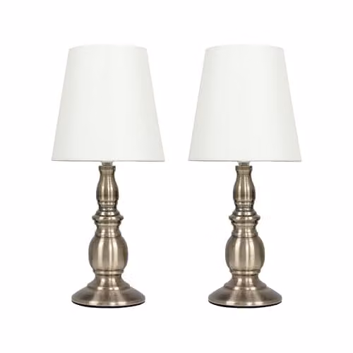 MiniSun Set of 2 Antique Brass Touch Table Lamps with Beige Fabric Shades, Dimmable – 1
