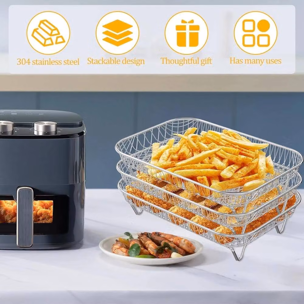 VOGREX Stackable Stainless Steel Rack for Ninja Air Fryer in Silver – 3