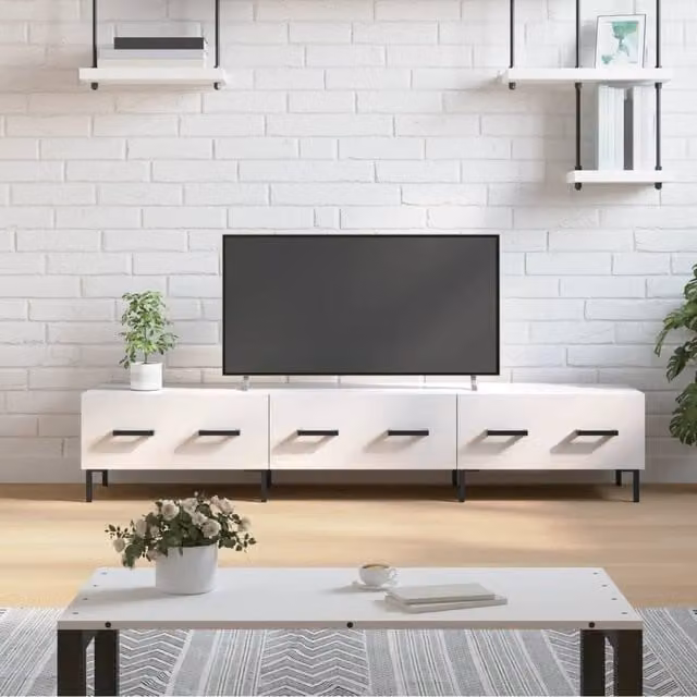 Berkfield Home Modern High Gloss White TV Cabinet, W: 150 cm, D: 36 cm, H: 30 cm
