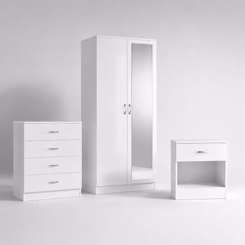 Harmin White High Gloss 3 Piece Modern Bedroom Furniture Set – 2