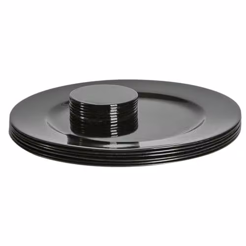 Argon Tableware 12pc Metallic Charger Plates and Coasters Set in Black Melamine, Diameter: 33 cm