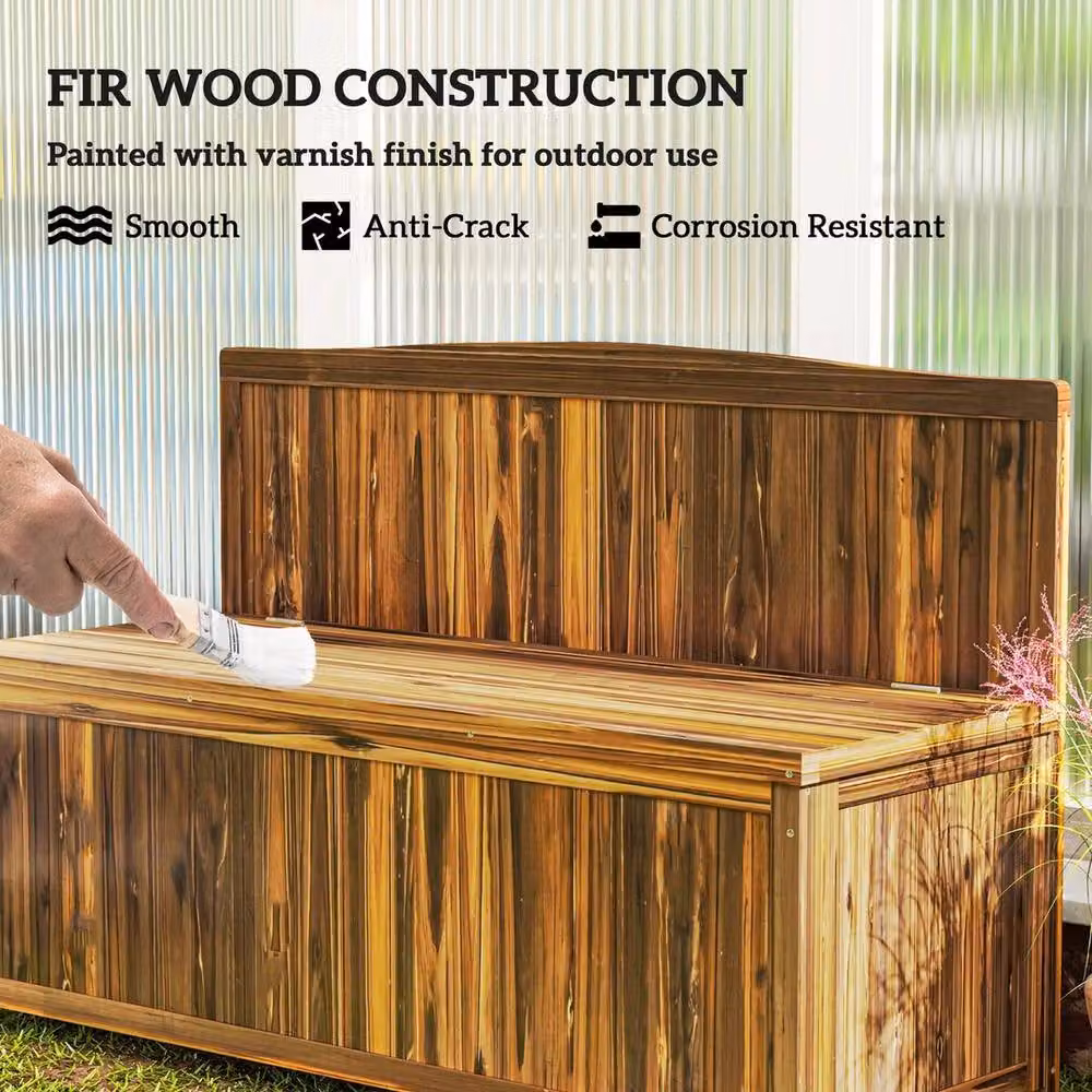 EONLION Brown Lacquered Wood Storage Bench for Garden and Terrace, Width: 100 cm – 2