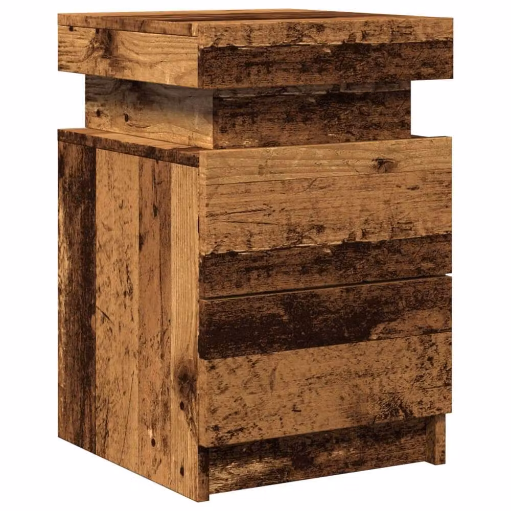 Berkfield Home Bedside Cabinet with Integrated LED Lighting in Old Wood Brown, W/D/H: 35 x 39 x 55 cm – 2