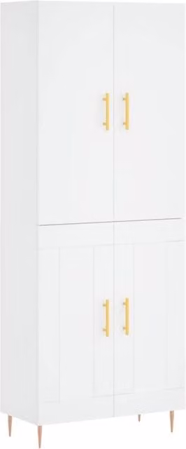 Berkfield Home White Modern Highboard with Hinged Doors and Internal Shelves, W/D/H: 69.5 x 34 x 180 cm