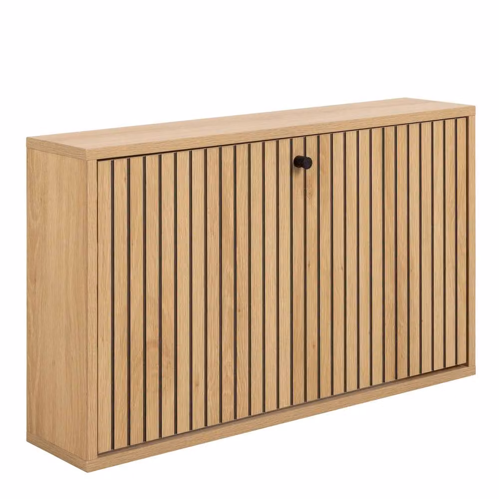Wyld Haus Bjork Natural Oak Shoe Cabinet with 1 Black Panel Door and Tilting Compartments – 2
