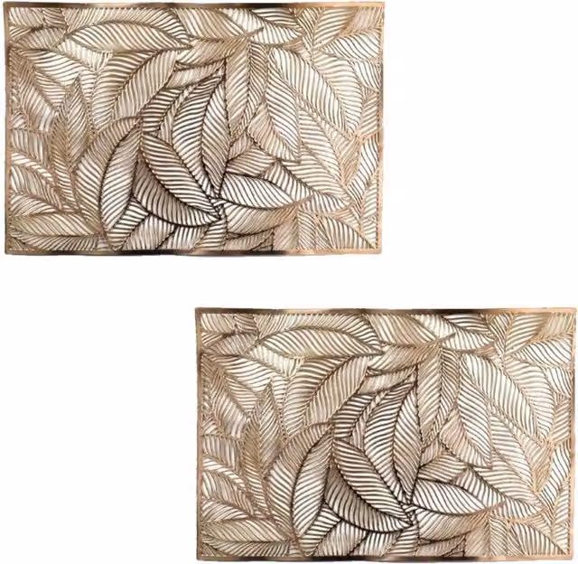 Homescapes Set of 2 Floral Rectangular PVC Placemats in Gold and Yellow, W/D/H: 45 x 30 x 0.2 cm