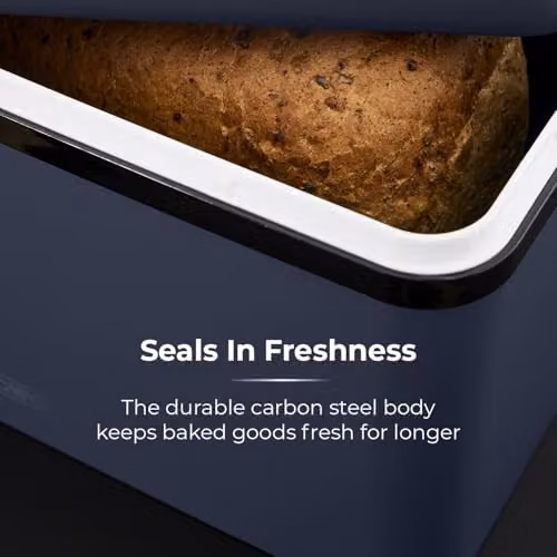 Tower Sera Bread Bin in Midnight Blue and Black with Airtight Metal Body – 4