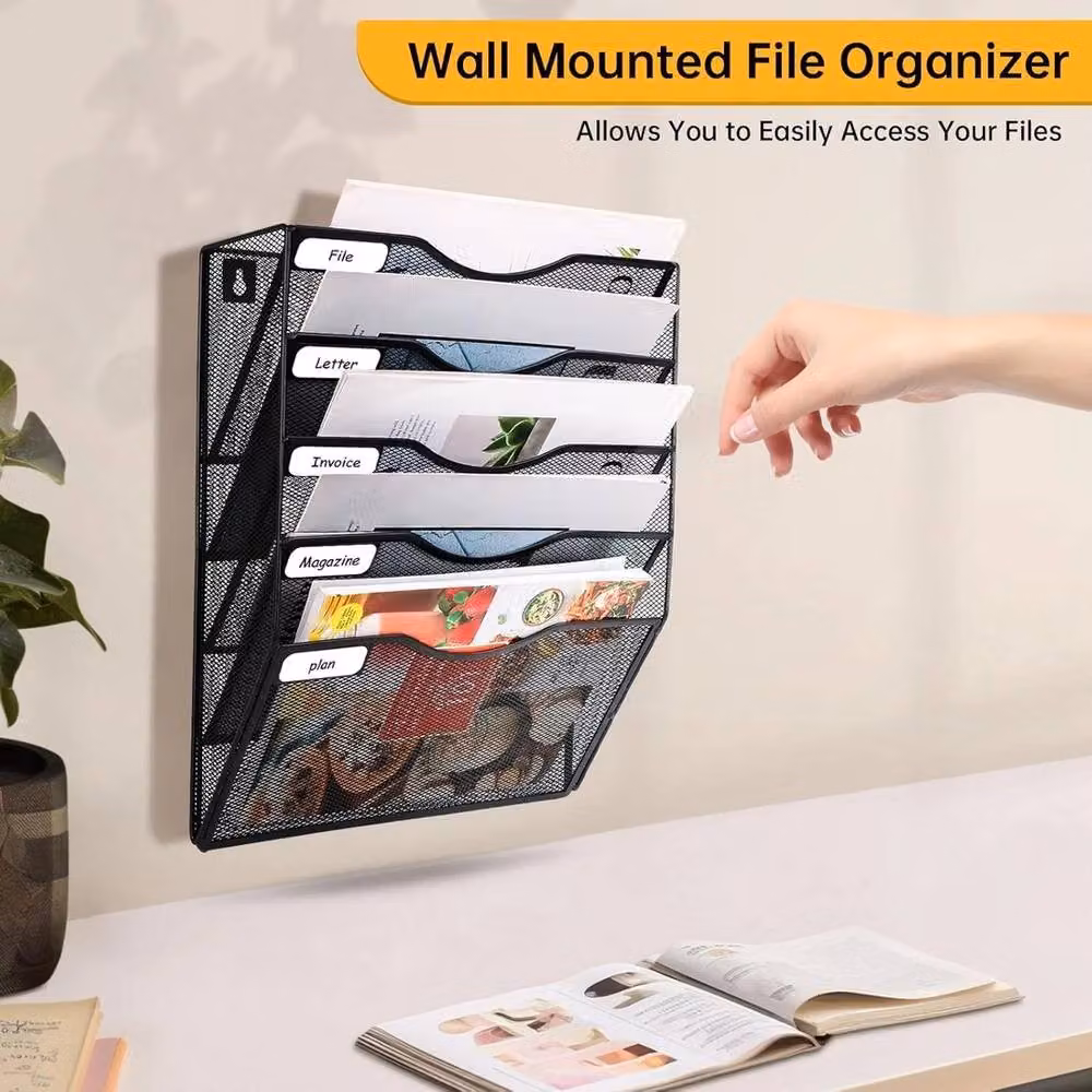 VOGREX 5-Tier Wall Mounted A4 Magazine Rack and Brochure Holder in Matt Black – 3