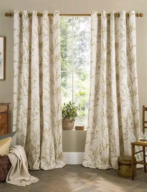 Laura Ashley Pussy Willow Floral Eyelet Curtains in Yellow Mix
