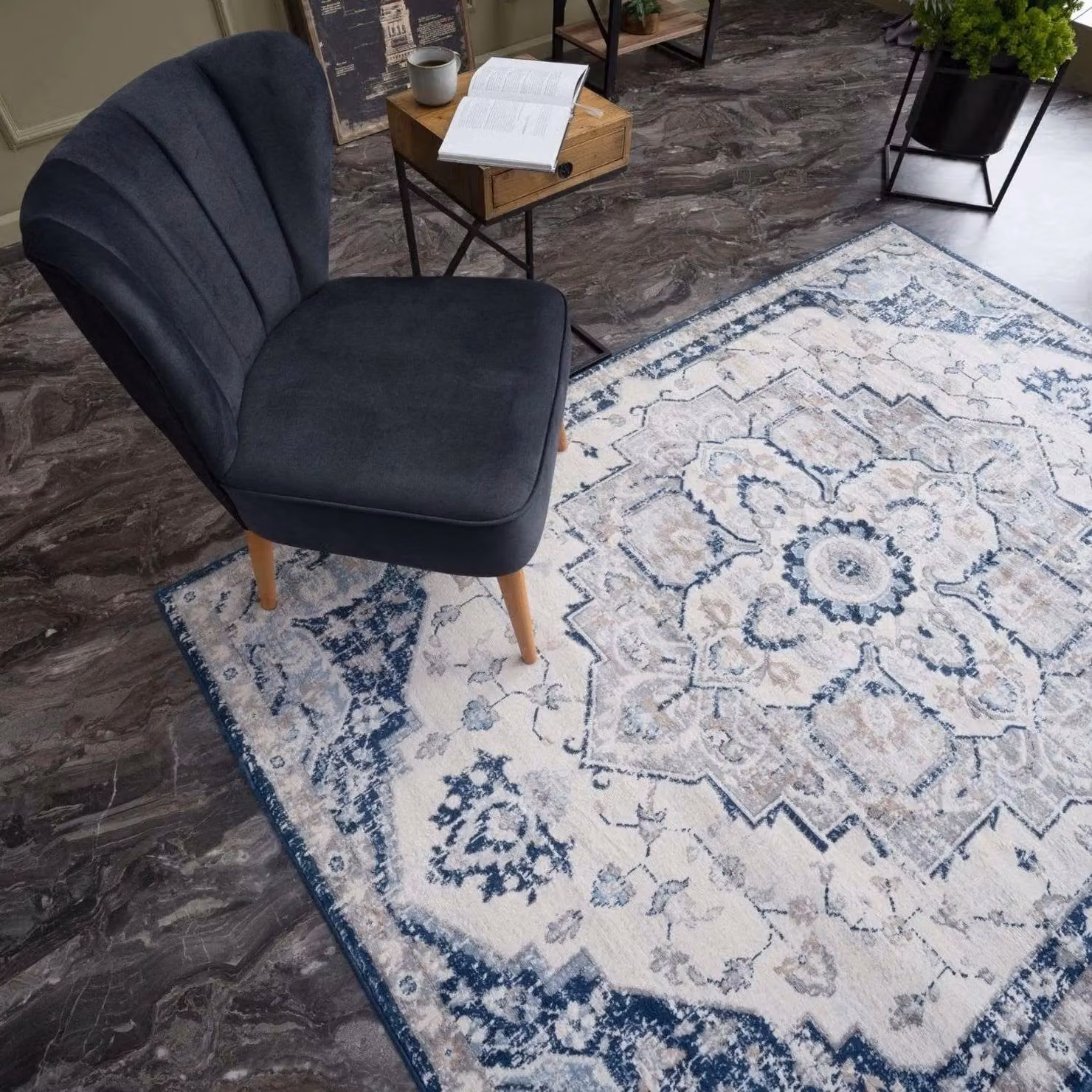 THE RUGS Montana Medallion Oriental Vintage Area Rug in Navy and Beige, W: 200 cm, D: 290 cm – 6