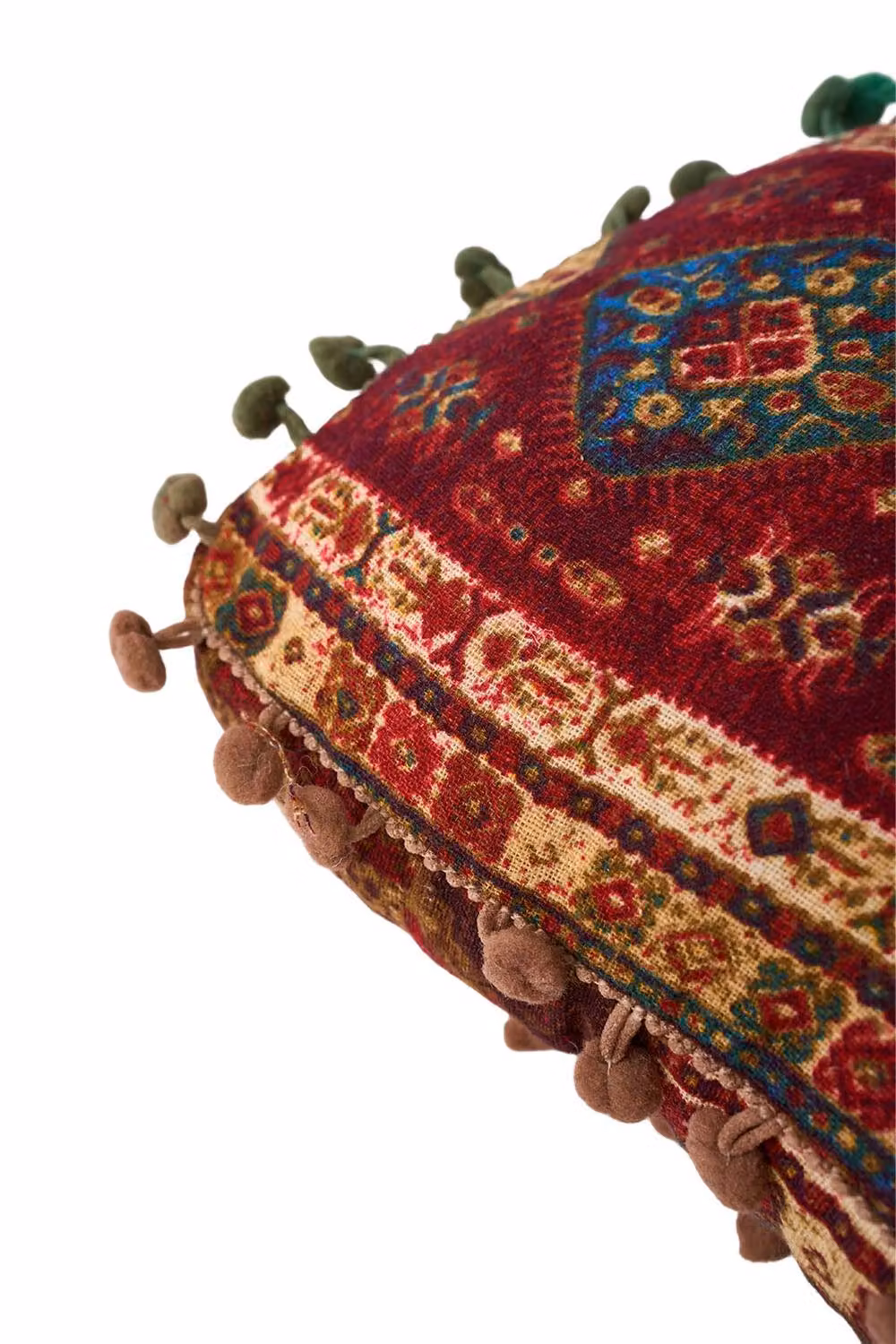 Living and Home Red Linen Bohemian Patterned Square Seat Cushion with Pom-Pom Trim – 4
