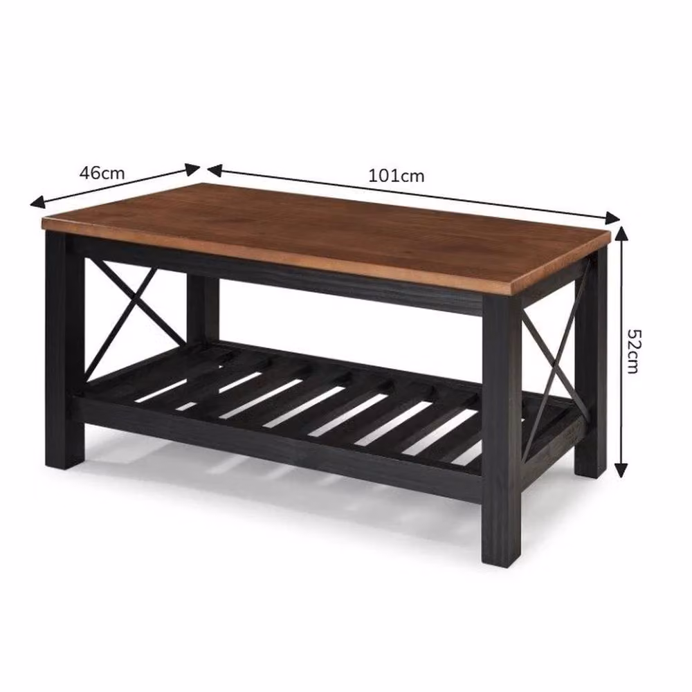 FORGEVIO Cottage Bench Shoe Rack, Black Painted Pine with Brown Slatted Storage Shelf – 2