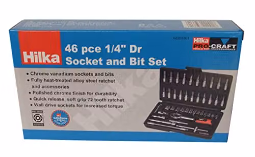 Hilka 46 Piece 1/4 Inch Drive Socket and Screwdriver Bit Set in Silver – 3