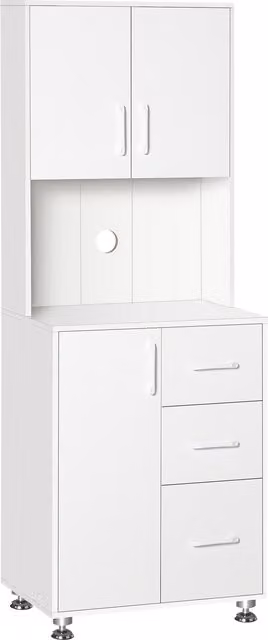 HOMCOM Modern White Larder Cupboard with 3 Drawers and Open Countertop, H 160 x W 60 x D 37 cm – 1