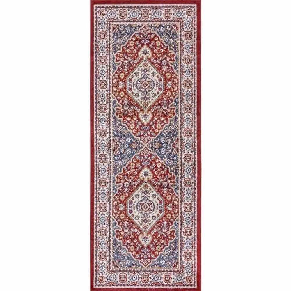 THE RUGS Orient Low Pile Medallion Design Oriental Rug, Multicolour Red and Blue, W: 80 cm, L: 240 cm – 5