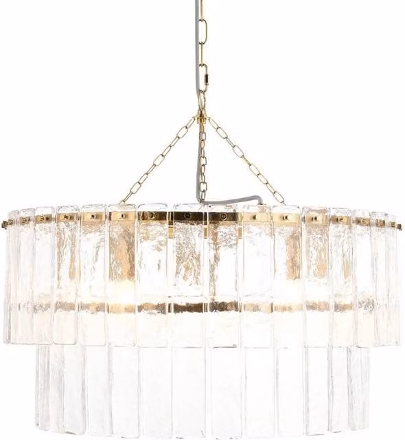 Netlighting Karine Pendant Light with Handmade Transparent Glass and Gold Brass Finish, 5 x E14