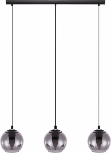 Loops Modern Suspended Pendant Light in Black with Transparent Glass Shades, E27, Height Adjustable