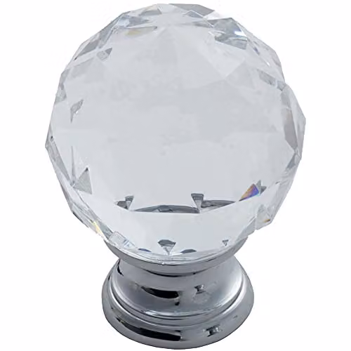 Loops Faceted Crystal Cupboard Door Knob in Polished Chrome, 40mm Diameter