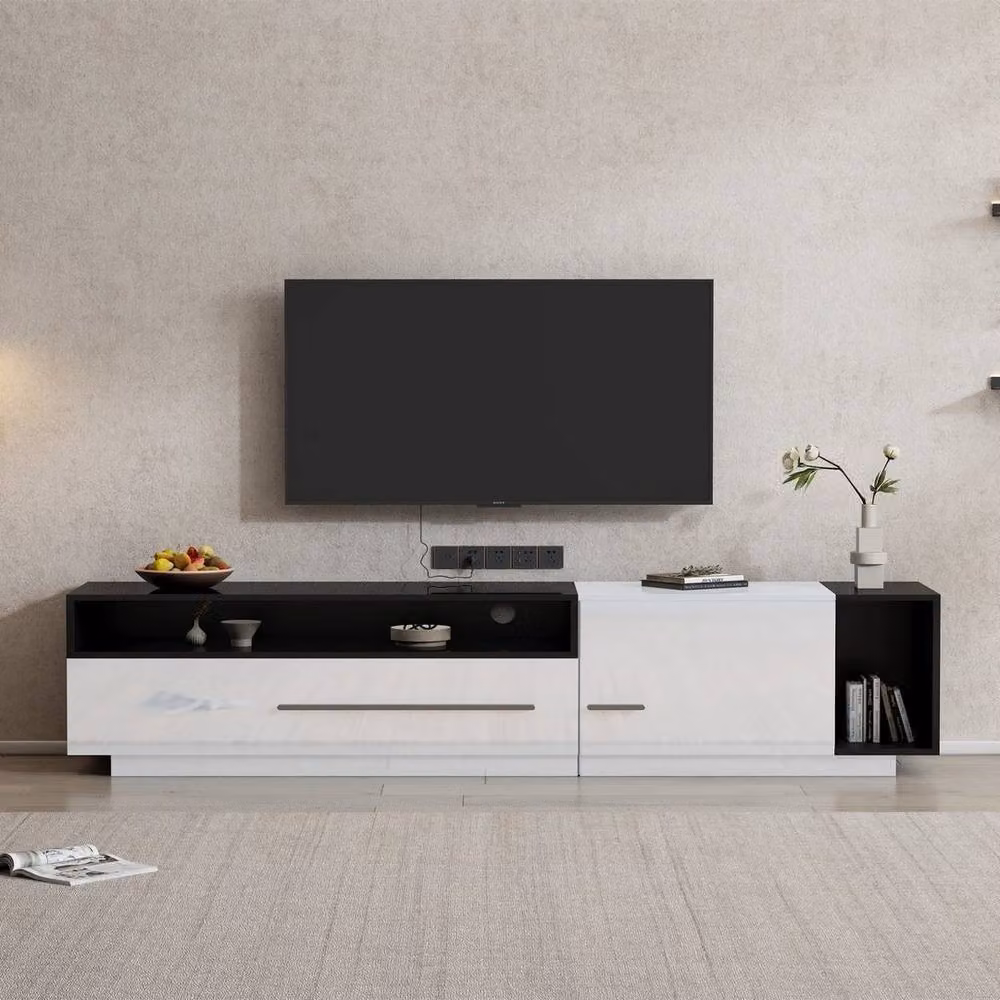 PAWNORA Modern TV Unit Stand and Sideboard in White, W: 170 cm, D: 38 cm, H: 42 cm – 5