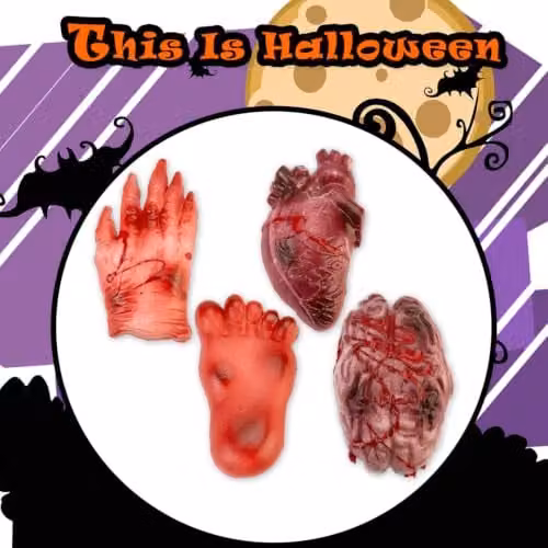 VFM e-Store Halloween Squishy Body Parts Props, 4 Pack, Red and Multicolour – 6